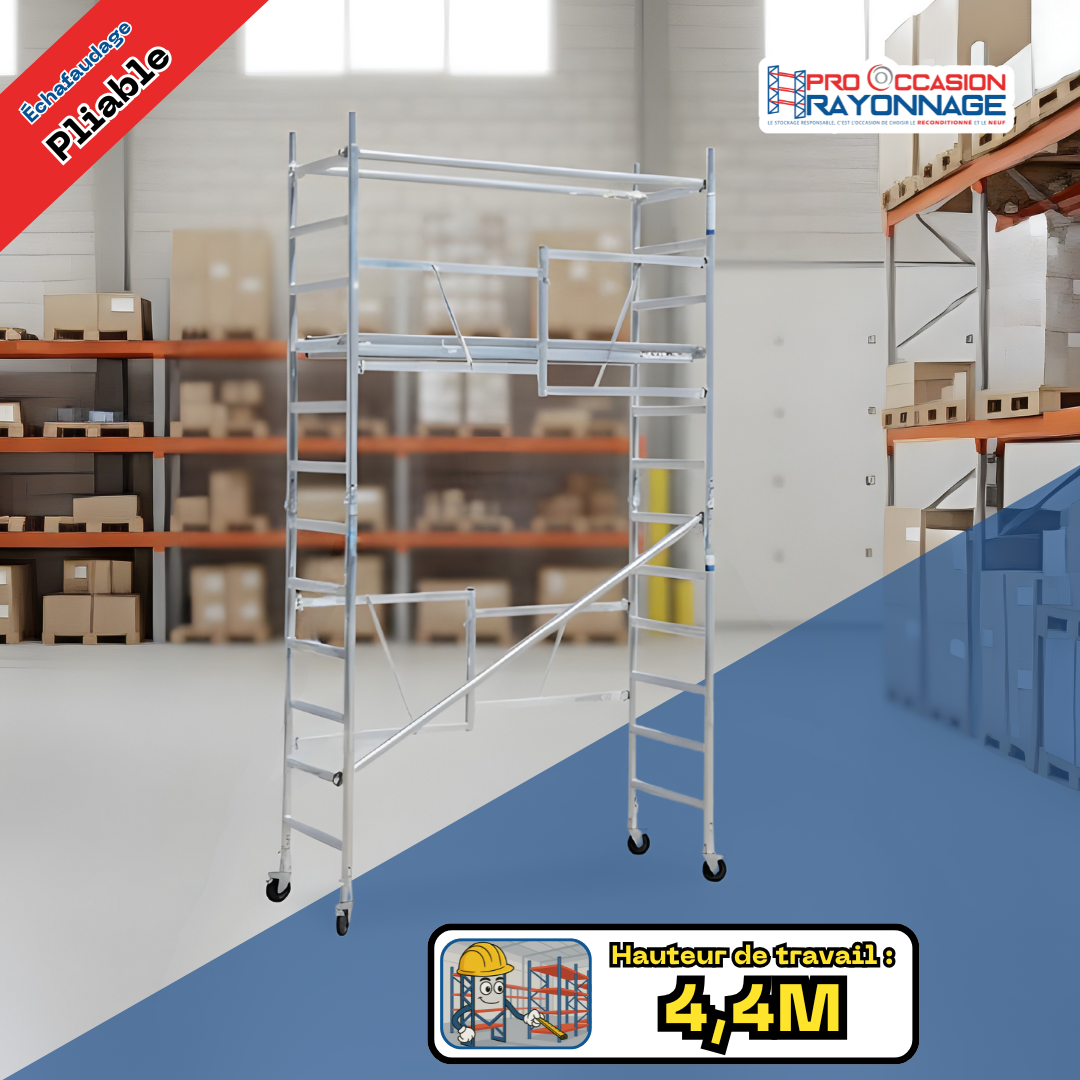 Kit échafaudage pliable – Neuf  Hauteur de travail : 4,40 mètres (Modèle SANS stabilisateurs) 