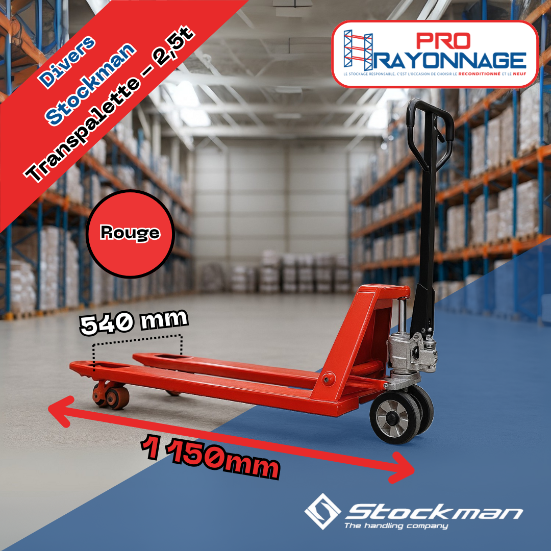 Transpalette manuel Stockman - Neuf - 1150 mm – Conception renforcée et composants grand froid 