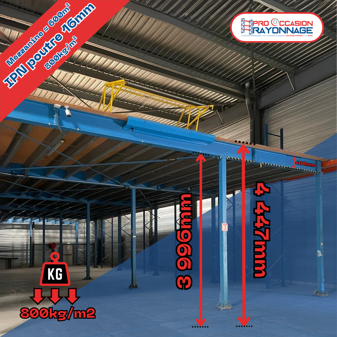 Mezzanine industrielle 600 m² – Charge 800 kg/m² 
