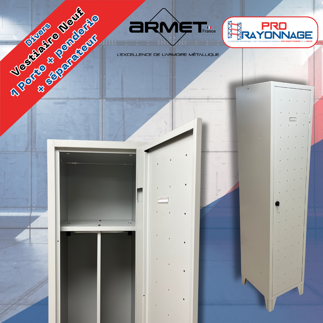 Vestiaire industrie salissante – Armet France - Vestiaire individuel - Penderie avec séparateur inclus 