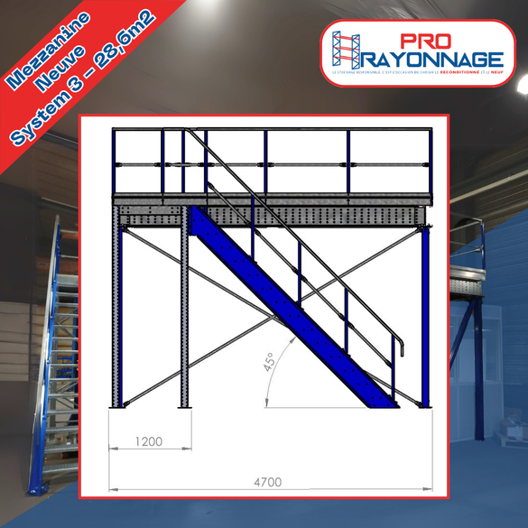 Mezzanine industrielle System 3 complète - Neuve - 28.6m2