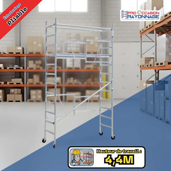 Kit échafaudage pliable – Neuf  Hauteur de travail : 4,40 mètres (Modèle SANS stabilisateurs)
