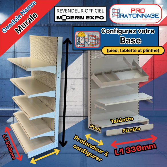 Gondole Murale de magasin à configurer - Hauteur 2100mm, Longueur 1 330mm [NEUVE]