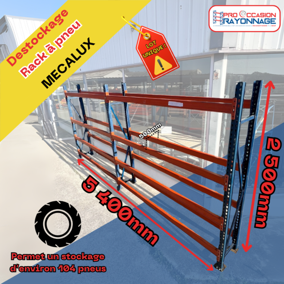 Lot rack à pneu Mecalux - hauteur 2500mm, longueur 5400mm - capacité de stockage  ≈ 104 pneus