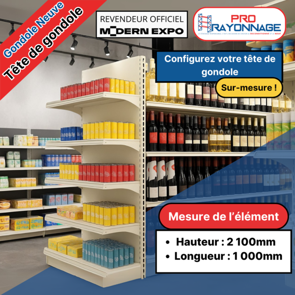 Tête de gondole pour magasin à configurer - Hauteur 2100mm, Longueur 1 000mm [NEUVE]