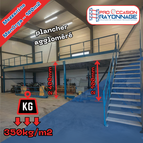 Mezzanine industrielle ManOrga - 100m² - Robuste et Modulaire