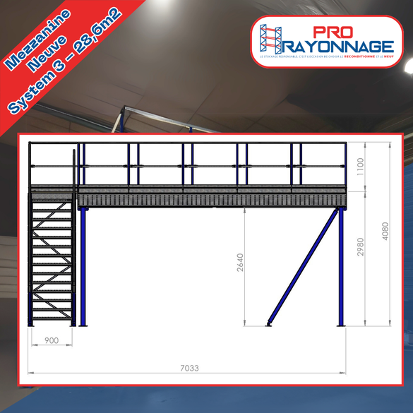 Mezzanine industrielle System 3 complète - Neuve - 28.6m2