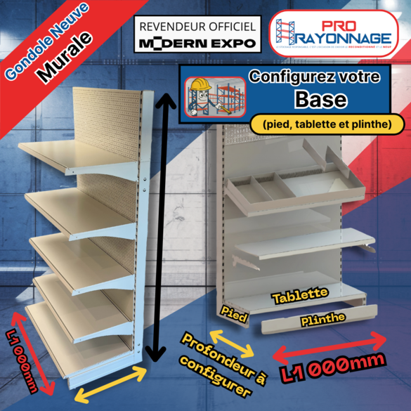 Gondole Murale de magasin à configurer - Hauteur 1600mm, Longueur 1 000mm [NEUVE]
