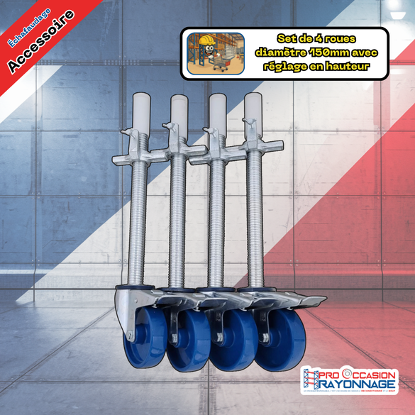 Set de 4 roues Ø150 mm avec réglage en hauteur – pour échafaudage pliable ou tour